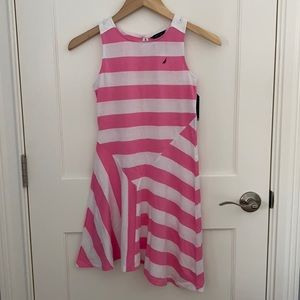 NWT Girls Size 10 Nautica Pink/White Sleeveless Cotton Tank Dress w/Rope Detail